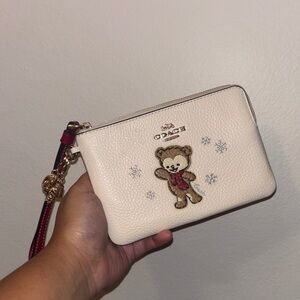Coach Ivory Wristlet with Bear Motif